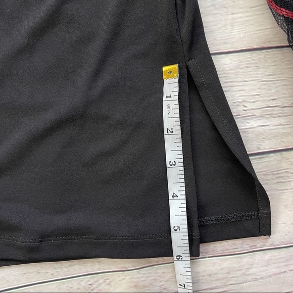 Susan Graver black sheer embroidered sleeve v-neck side slit blouse top size M - Picture 9 of 15